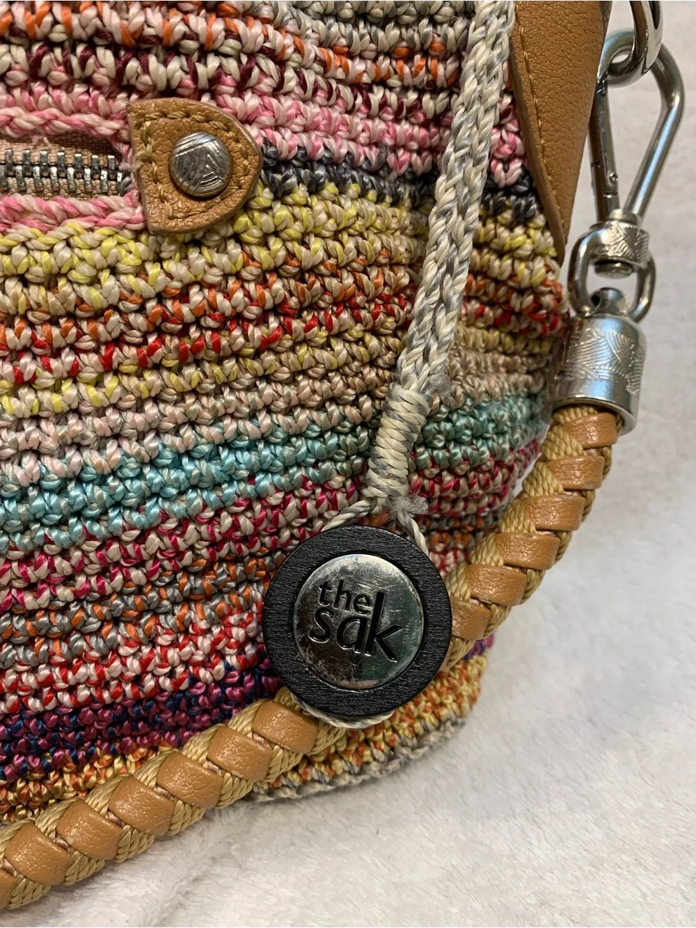 The Sak Multicolor Crochet Shoulder Bag with Braided Leather Handle